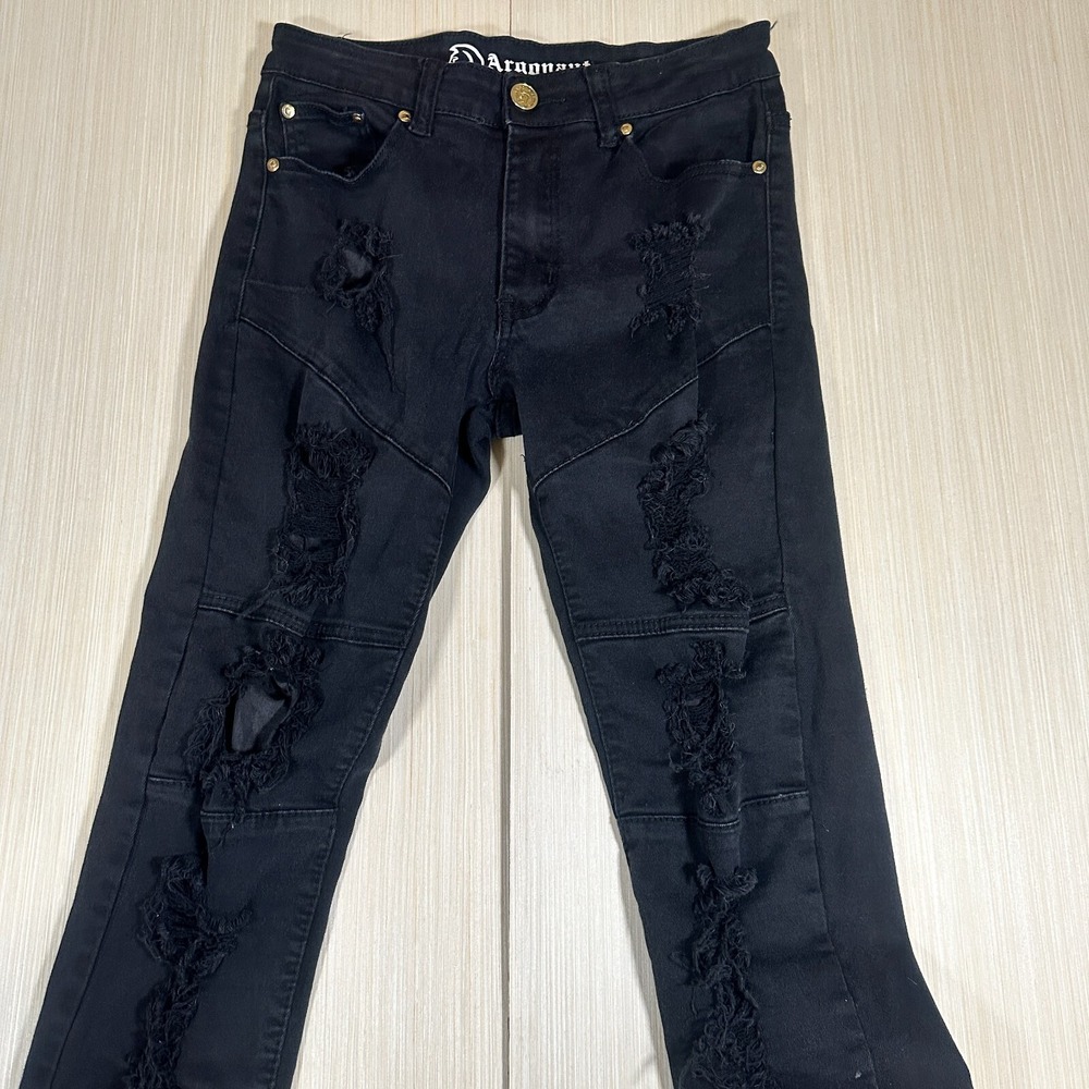 Argonaut Nation Distressed Skinny Jeans Mens 30 X 32 Black (flaw On Back‎